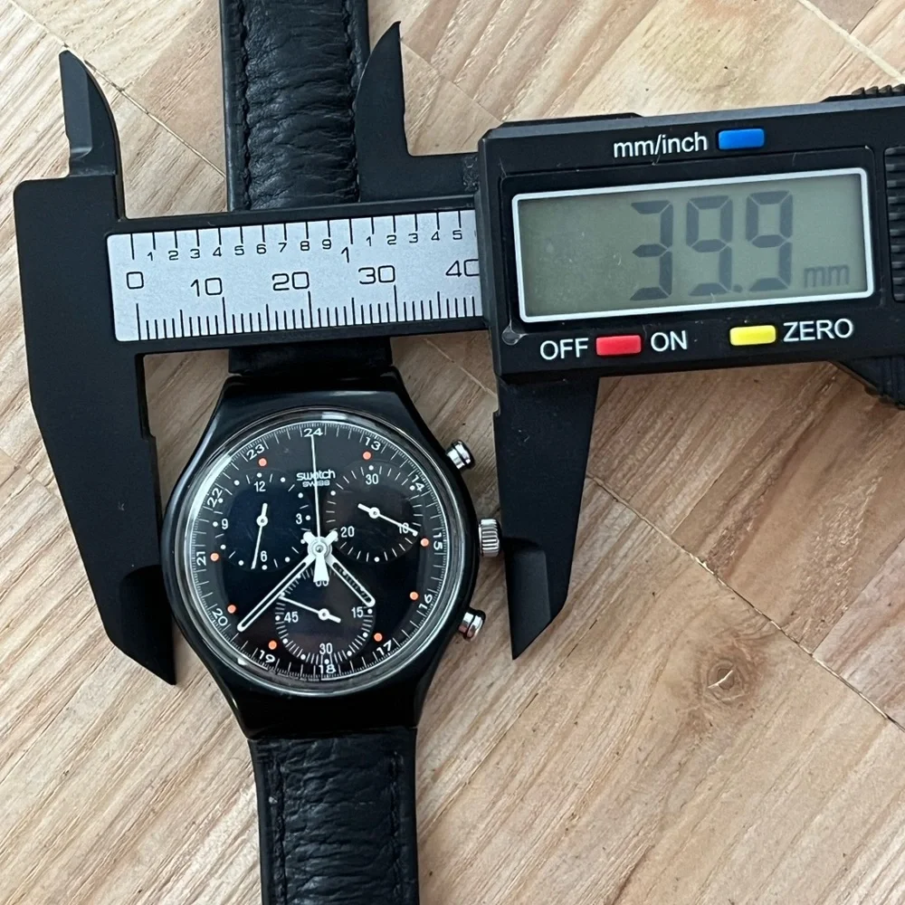 Swatch Chronograph 1991 Wall Street Super Rare Vintage Watch Black Dial Leather